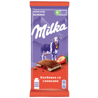 Шоколад Milka молочный клубника и сливки, 85г