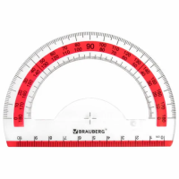 Транспортир 10 см BRAUBERG 'FRESH ZONE', 180 градусов, пластик, прозрачный, красная шкала, 210760