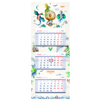 Календарь квартальный 3 бл. на склейке OfficeSpace Люкс прямой 'Символ года', с бегунком, 2024г.