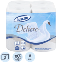 Туалетная бумага Luscan Deluxe в рулоне, белая, 19.35м, 3 слоя, 8 рулонов