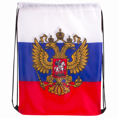 фото: Сумка-мешок на завязках 'Триколор РФ', с гербом РФ, 32х42 см, BRAUBERG, 228328, RU37