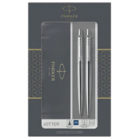 Набор PARKER 'Jotter Stainless Steel CT': шариковая ручка синяя и механический карандаш, 2093256