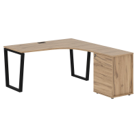 Стол эргономичный с тумбой EVCET 1518(R) Дуб Денвер светлый/Черный 1560х1880х750 EDIS