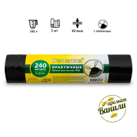 Мешки для мусора Ромашка Практичные 240л, с завязками, ПВД, 110х115см, 40мкм, 5шт, черного цвета, в рулоне