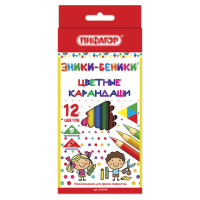 Карандаши цветные ПИФАГОР 'ЭНИКИ-БЕНИКИ', 12 цветов, классические заточенные, 181346