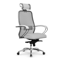 Кресло руководителя Метта Samurai SL-2.04 MPES, ткань-сетка/экокожа, белая, крестовина хром