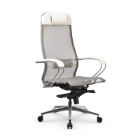 Кресло руководителя Метта Samurai S-1.041 MPES, ткань-сетка/экокожа, белая, крестовина хром