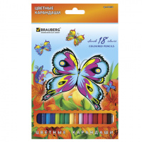 Набор цветных карандашей Brauberg Wonderful butterfly 18 цветов