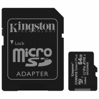 Карта памяти microSDXC 64 GB KINGSTON Canvas Select Plus, UHS-I U1, 100 Мб/с (class 10), адаптер, SD