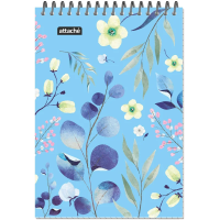 Блокнот Attache Цветы голубой, А5, 60 листов, в клетку, на спирали