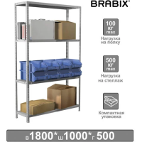 Стеллаж металлический Brabix MS KD-185/50-4 1850х1000х500мм, 4 полки