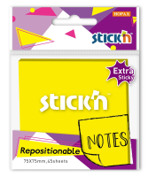 Блок самоклеящийся бумажный Stick`n 21580 76x76мм 45лист. желтый неон 1цв.в упак. усиленный клей