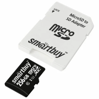 Карта памяти microSDXC 256 GB SMARTBUY, UHS-I, 90 Мб/сек (class 10), с адаптером, SB256GBSDCL10-01