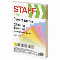 Цветная бумага для принтера Staff Color 5 цветов, А4, 250 листов, 80г/м2