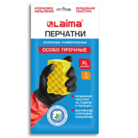 Перчатки МНОГОРАЗОВЫЕ латексные LAIMA 'БИКОЛОР' черно-красные, ОСОБО ПРОЧНЫЕ, хлопковое напыление, р