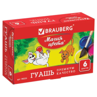 Гуашь Brauberg 6 цветов по 20мл