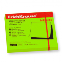 Блок для записей с клейким краем Erich Krause Неоновый 75х75мм, зеленый, 80 листов, 7335