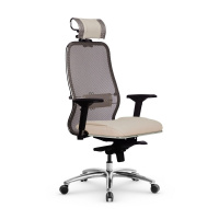Кресло руководителя Метта Samurai SL-3.04 MPES, ткань-сетка/экокожа, молочная, крестовина хром
