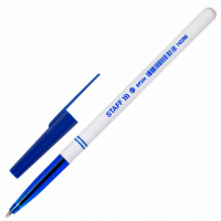 Ручка шариковая Staff Офисная синяя, 0.35мм, белый корпус
