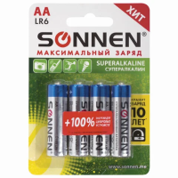 Батарейка Sonnen АА LR6, 1.5В, cупералкалиновая, 4шт/уп