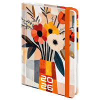 Ежедневник датированный 2026 с резинкой 145х203 мм, А5, BRAUBERG, твердый, 'Букет', 117339