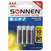 Батарейка Sonnen ААА LR03, 1.5В, алкалиновая, 4шт/уп