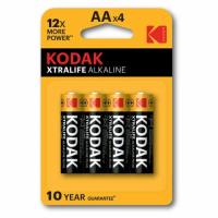 Батарейки алкалиновые 'пальчиковые' КОМПЛЕКТ 4 шт., KODAK Xtralife Alkaline, АА (LR6, 24А), блистер,