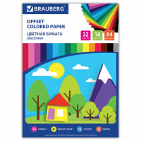 Цветная бумага А4 офсетная, 32 листа 16 цветов, на скобе, BRAUBERG, 200х280 мм, 'Лесная сказка', 111