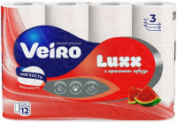 Туалетная бумага Veiro Luxx арбуз, 3 слоя, 12 рулонов, 16,25 м , белая