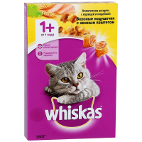 Сухой корм для кошек WHISKAS подушечки с паштетом курица и индейка, 350г