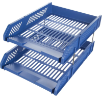 Лоток горизонтальный для бумаг Deli E9208  2 штуки, металл.стерж синий