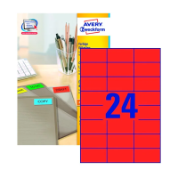 Этикетки самоклеящиеся Avery Zweckform 3448, красные, 70x37мм, 24шт на листе А4, 100 листов