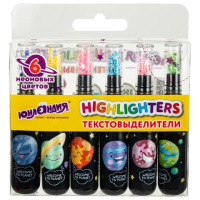 Набор текстовыделителей Юнландия 6 неоновых цветов, 1-5 мм, скошенный наконечник