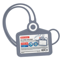 Бейдж горизонтальный для пропуска и ID-карт, СИЛИКОНОВЫЙ, 54х85 мм, шнурок 42 см, серый, BRAUBERG, 2