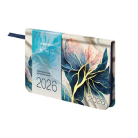 Еженедельник датированный 2026 МАЛЫЙ ФОРМАТ 95х155 мм, А6, BRAUBERG 'Vista', под кожу, 'Цветы', 1172