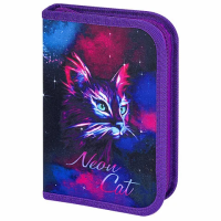 Пенал Brauberg Neon cat 21х14см, 1 отделение, 1 откидная планка, 24 предмета