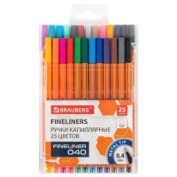 Набор ручек капиллярных Brauberg Fine 040 25 цветов, 0.4мм, оранжевый корпус