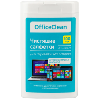 Влажные портативные чистящие салфетки OfficeClean для экранов и мониторов, 100шт. (малая плоская туб