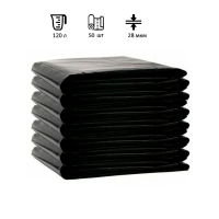 Мешки для мусора Ромашка 120л, ПВД, 70х110см, 28мкм, 50шт, черного цвета, в пласте