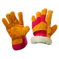 Перчатки трикотажные безразмерные 1 пара, оранжевый/красный, комбинированный спилок, утепленные, ман