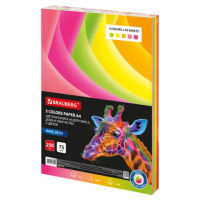 Бумага цветная BRAUBERG, А4, 75 г/м2, 250 л. (5 цветов х 50 листов), НЕОН, для офисной техники, 1166