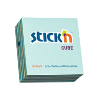 Блок для записей с клейким краем Stick'n 3 цвета, синий-желтый голубой 76х76мм, 400л