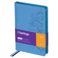 Ежедневник датированный Berlingo Starlight S голубой, A5, 184 листа, под кожу, металлик срез, 2024