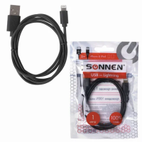 Кабель USB 2.0 Sonnen Economy 1м, для передачи данных и зарядки iPhone/iPad, черный, 513116