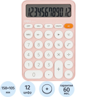 Калькулятор настольный КОМП. Deli EM124, 12-р, батар., 158х105мм, розовый