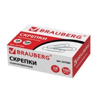 Скрепки канцелярские Brauberg 28мм, оцинкованные, 100шт/уп, 227583