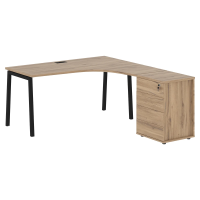 Стол эргономичный с тумбой ELCET 1518(R) Дуб Денвер светлый/Черный 1560х1880х750 EDIS