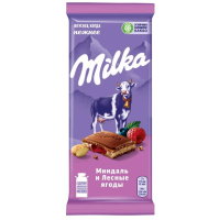 Шоколад Milka молочный Миндаль и лесные ягоды, 85г