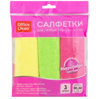 Салфетка хозяйственная Officeclean Стандарт 30х30см, ассорти, микрофибра, 3шт/уп