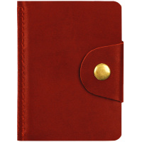 Визитница карманная OfficeSpace на кнопке, 10*7см, 18 карманов, натуральная кожа, красный